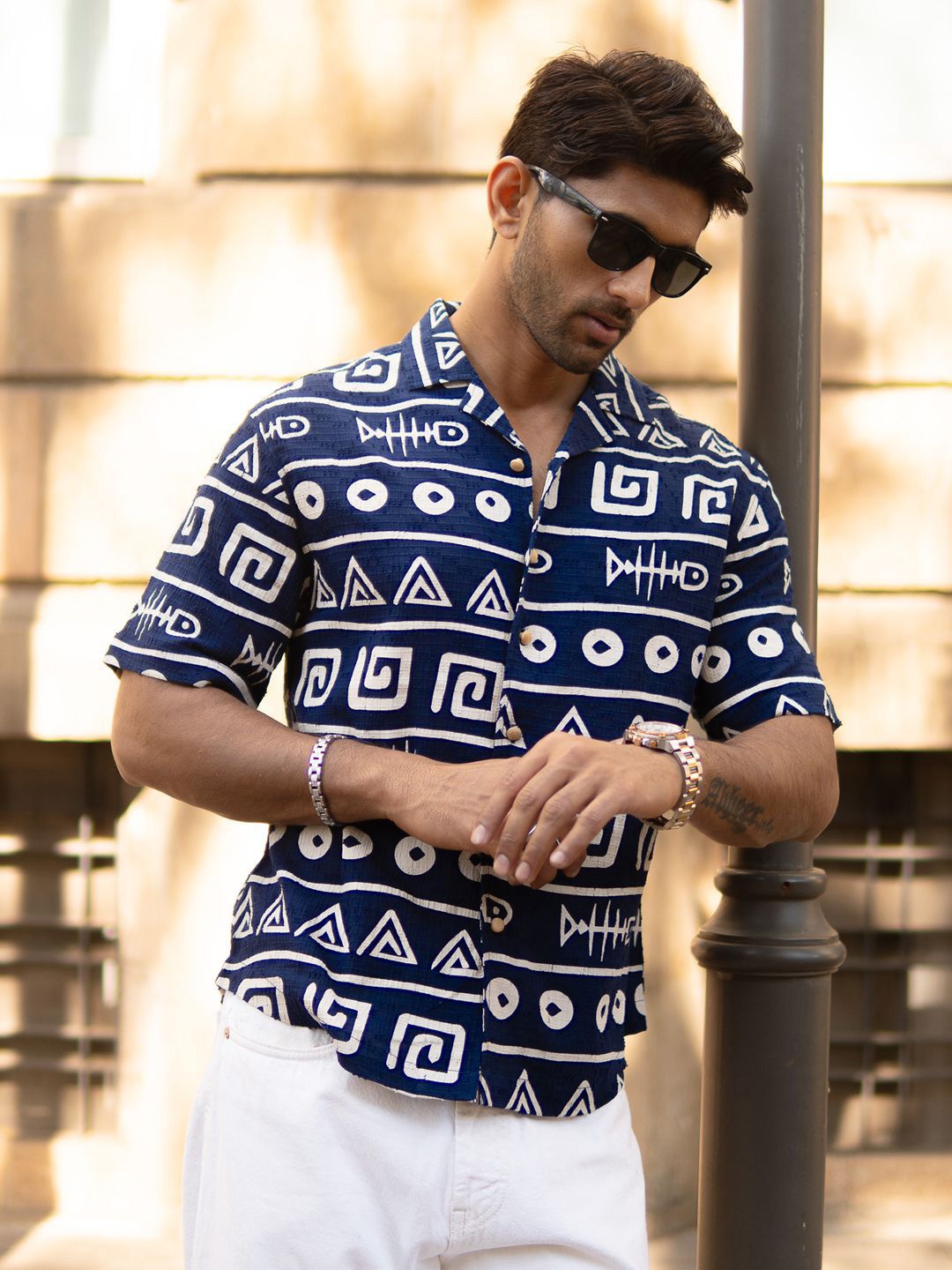 Powerlook Men Oversized Fit Typography Printed Cuban Collar Cotton Casual Shirt