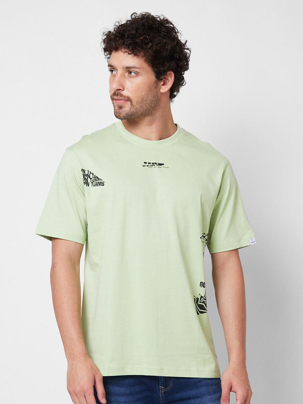SPYKAR Graphic Printed Round Neck Relaxed Fit Cotton T-shirt