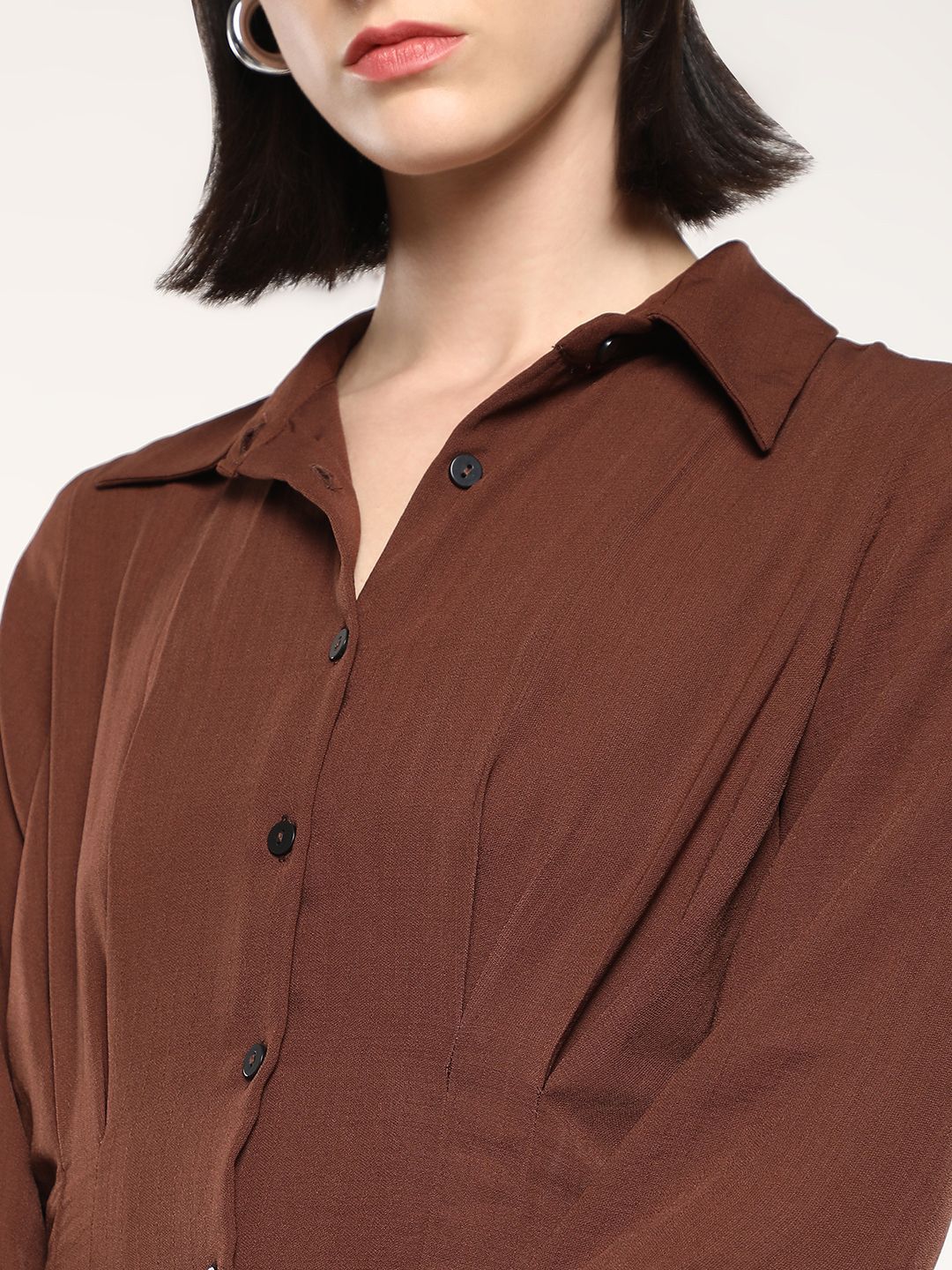RAREISM Women Solid Shirt Collar Shirt Style Cotton Top