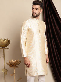 Anouk Ethnic Motifs Woven Design Band Collar Silk Cotton Regular Kurta