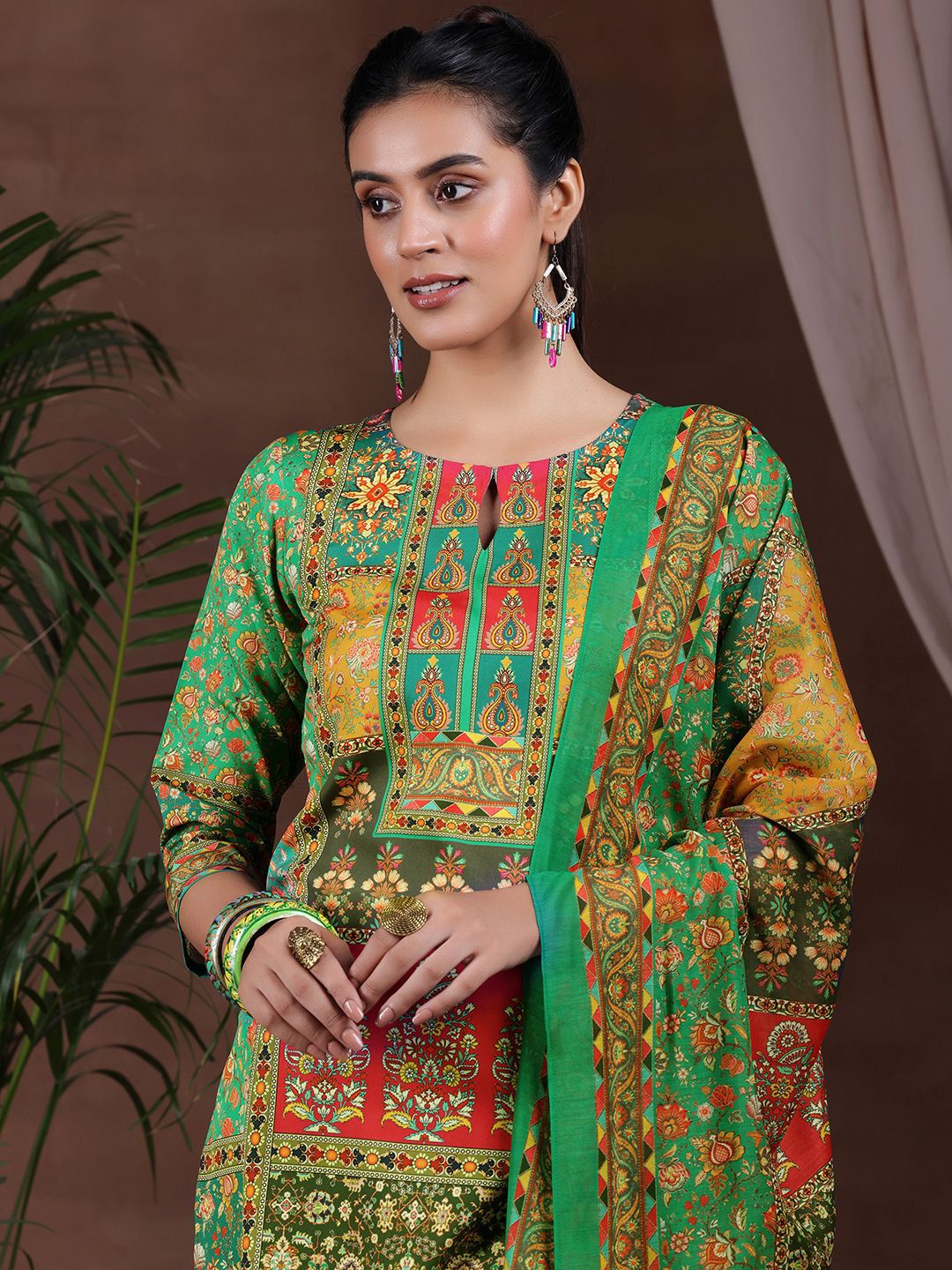 Libas Floral Printed Kurta with Trousers & Dupatta