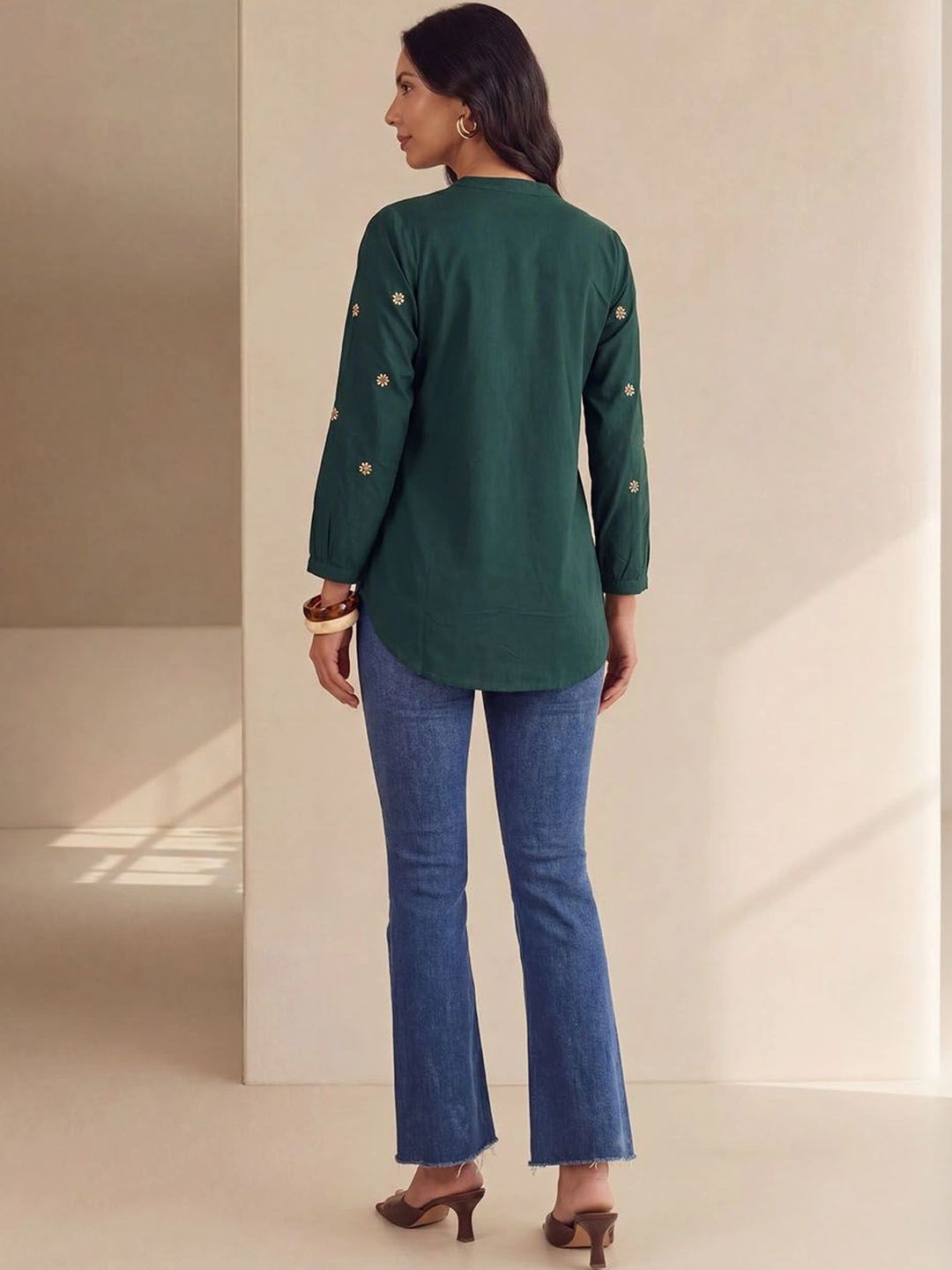House of Chikankari Floral Embroidered Ethnic Cotton Top
