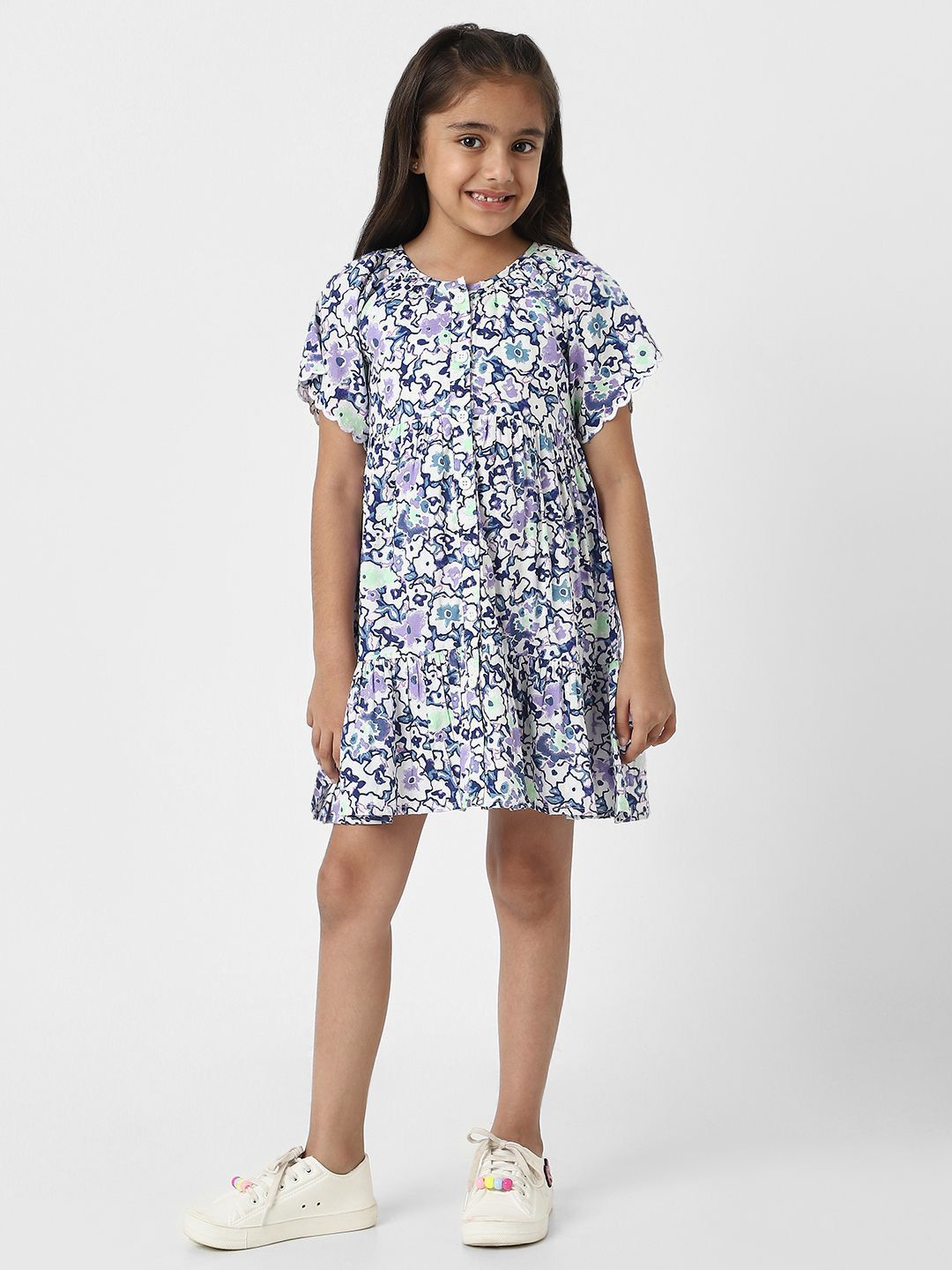Nauti Nati Floral Print Flared Sleeve Shirt Dress