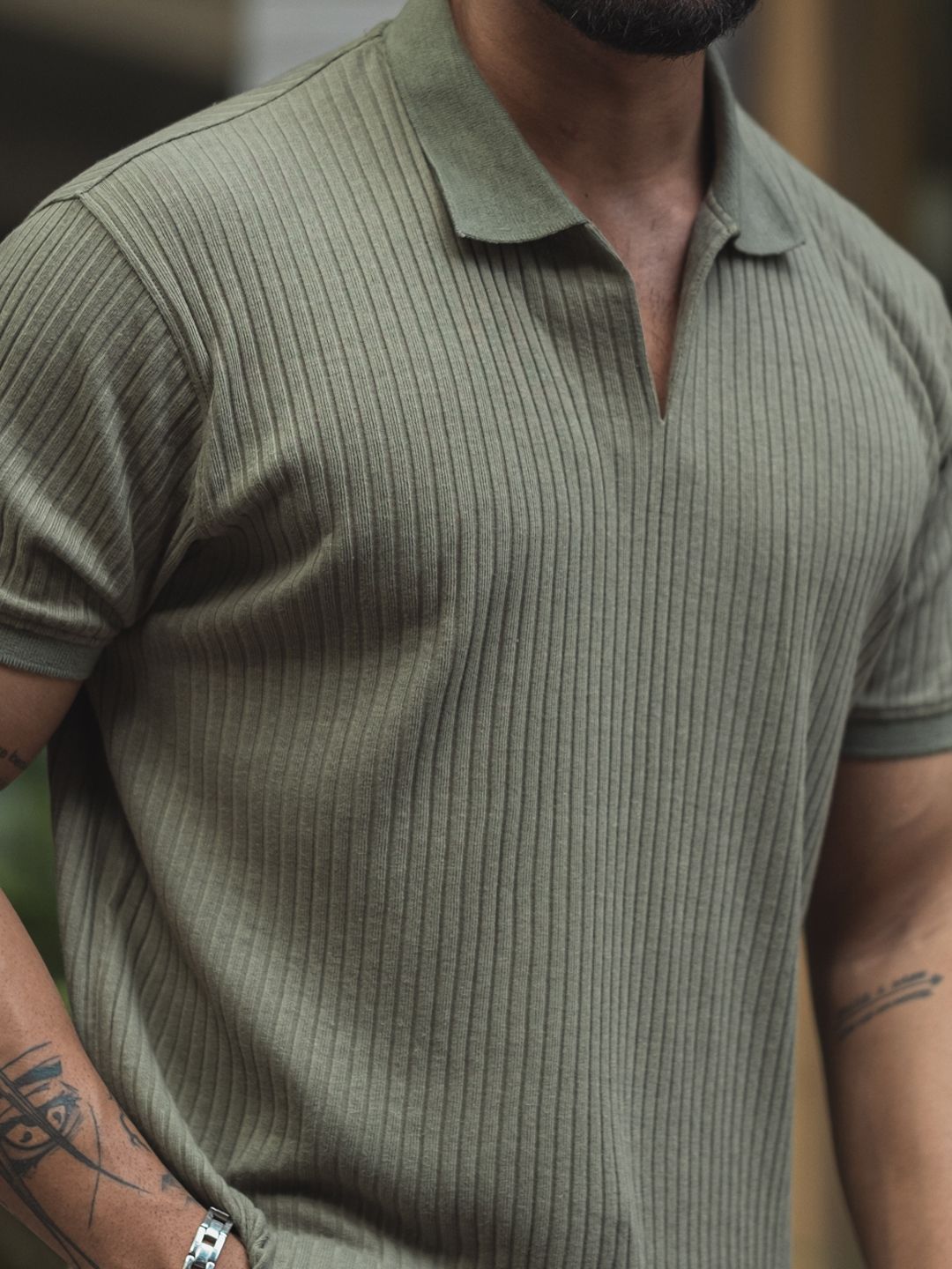 Powerlook Men Self Design Polo Collar Cotton T-shirt