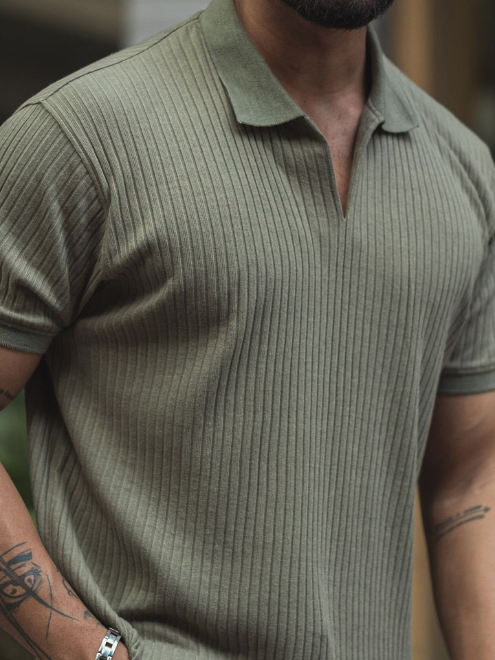 Powerlook Men Self Design Polo Collar Cotton T-shirt