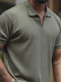 Powerlook Men Self Design Polo Collar Cotton T-shirt