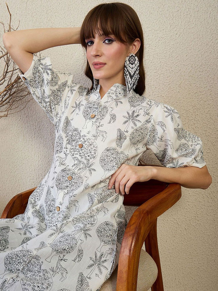 Indo Era Floral Printed Round Neck A-Line Kurta