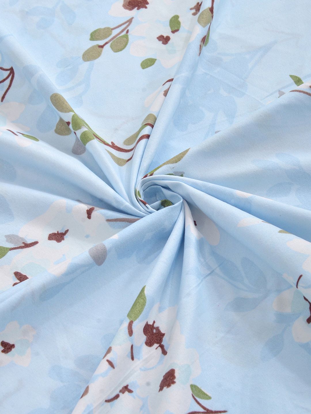 KLOTTHE Blue & White Floral Printed Fitted 400 TC King Bedsheet With 2 Pillow Cover