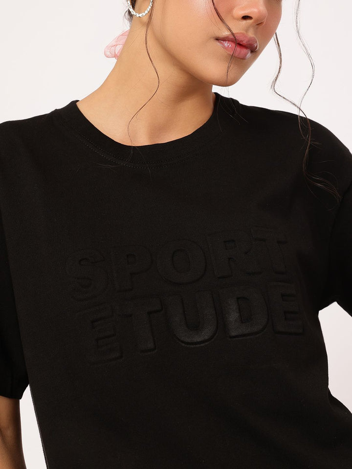 DressBerry Athleisure Typo-Embossed Drop Sleeves Tee