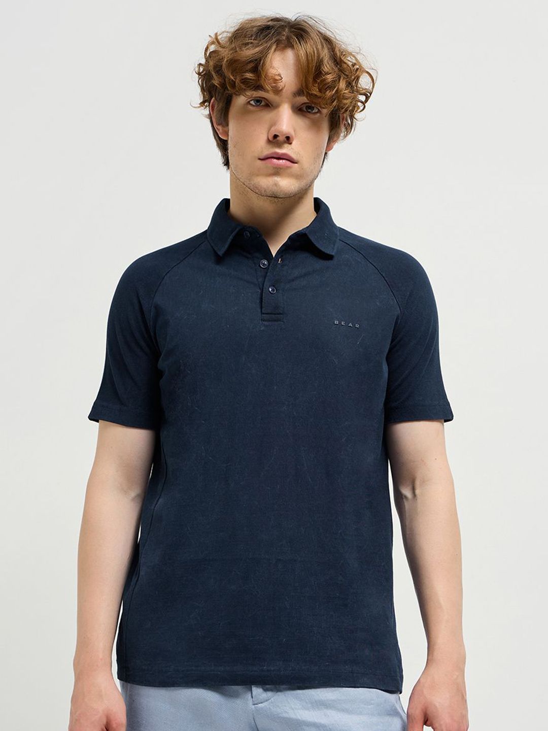 THE BEAR HOUSE Men Solid Polo Collar Pure Cotton T-shirt