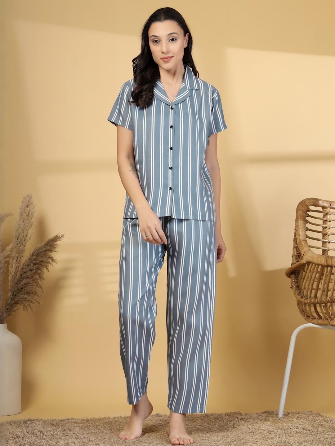 Klotthe Wanita Kelabu Dan Putih Bercetak Lapel Bercetak Lengan Pendek Malam