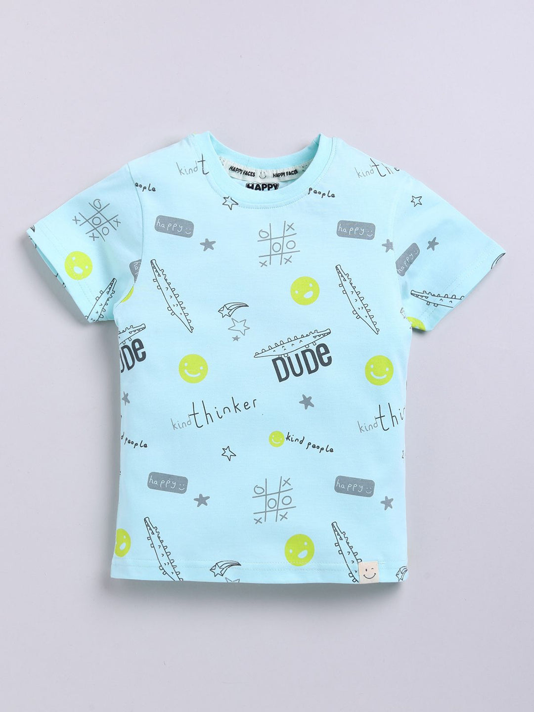 Happy Faces Kids Boys Typography Printed Pure Cotton T-Shirt