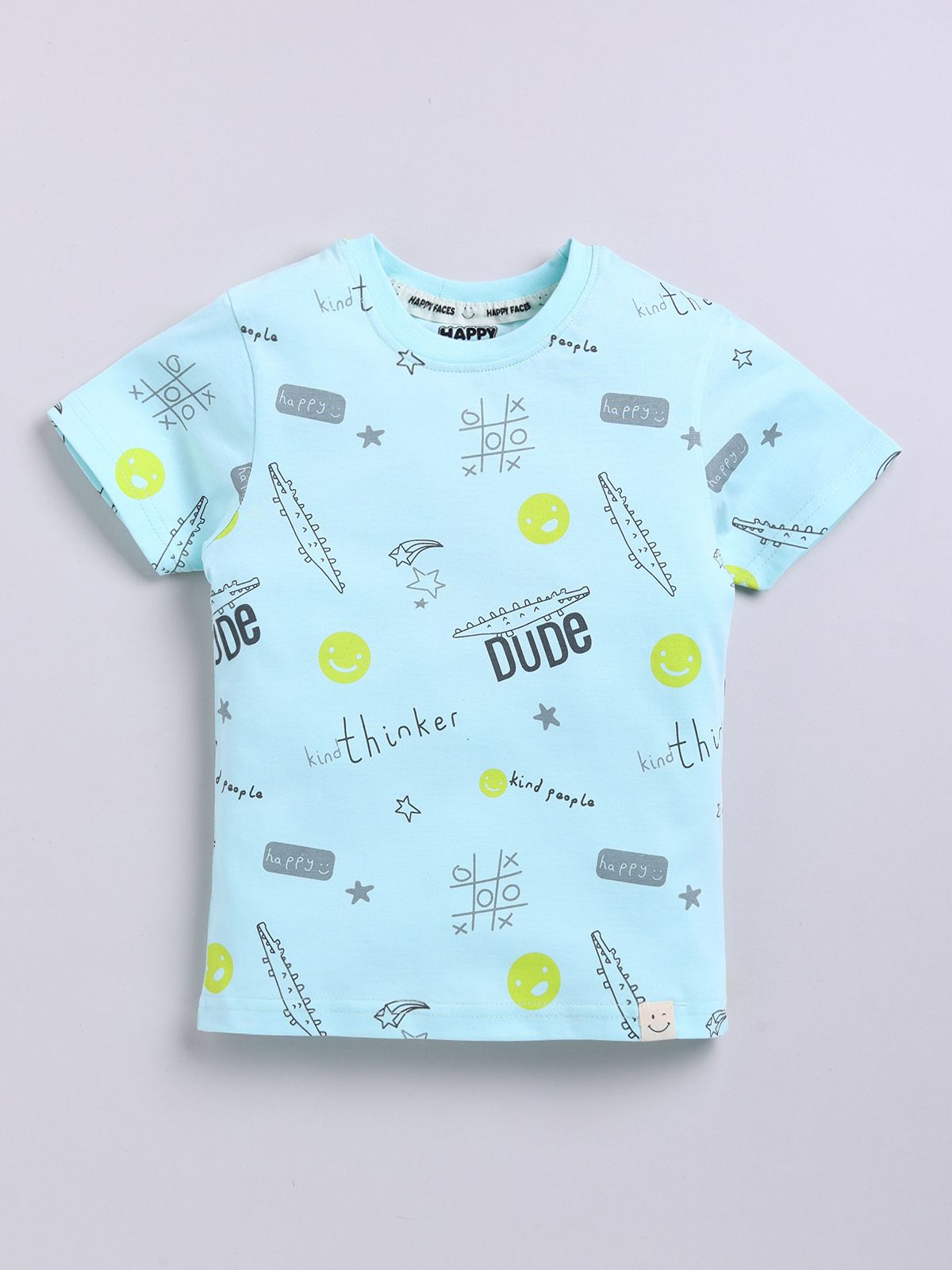 Happy Faces Kids Boys Typography Printed Pure Cotton T-Shirt