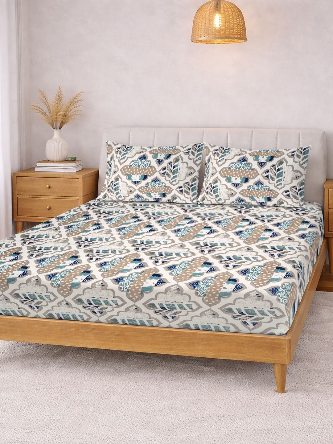 KLOTTHE Cream Geometric 300 TC Cadar Katil King