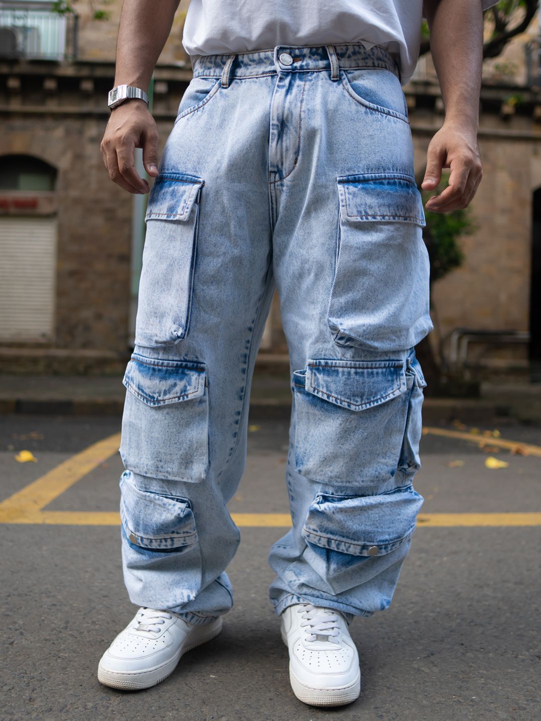 Powerlook Men Cotton Longgar Fit Cargos Fit