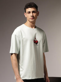 Eszett Crimson Drip Graphic Cotton Round Neck Short Sleeves Oversized T-shirt