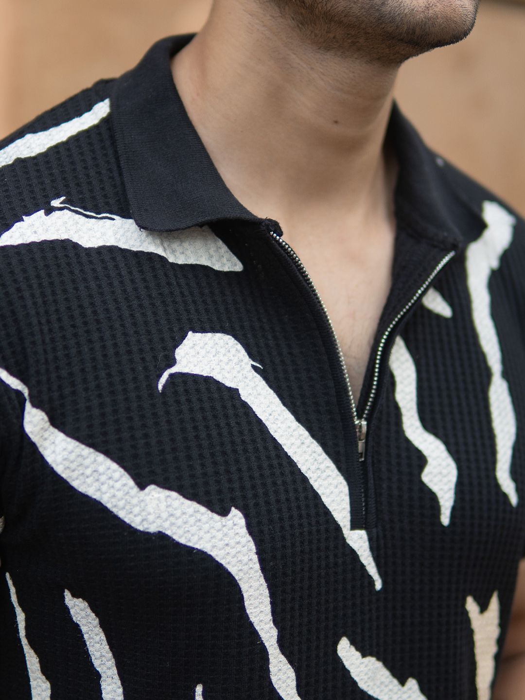 Powerlook Men Abstract Printed Polo Collar T-shirt