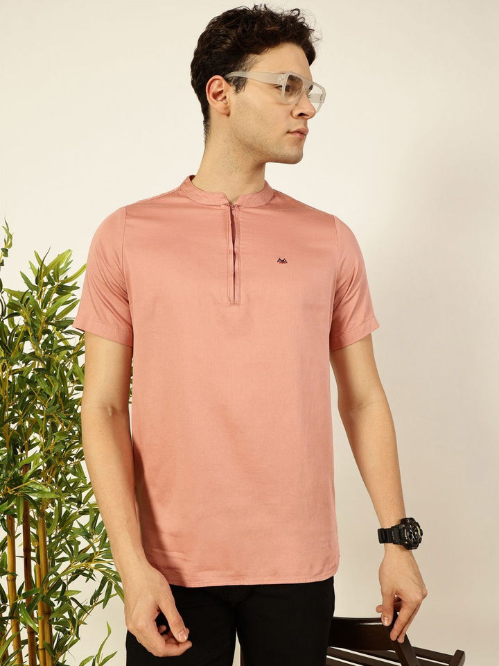 Thomas Scott Men Solid Mandarin Collar Cotton T-Shirt