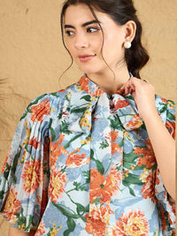 Berrylush Women Floral Printed Tie-Up Neck Georgette Top