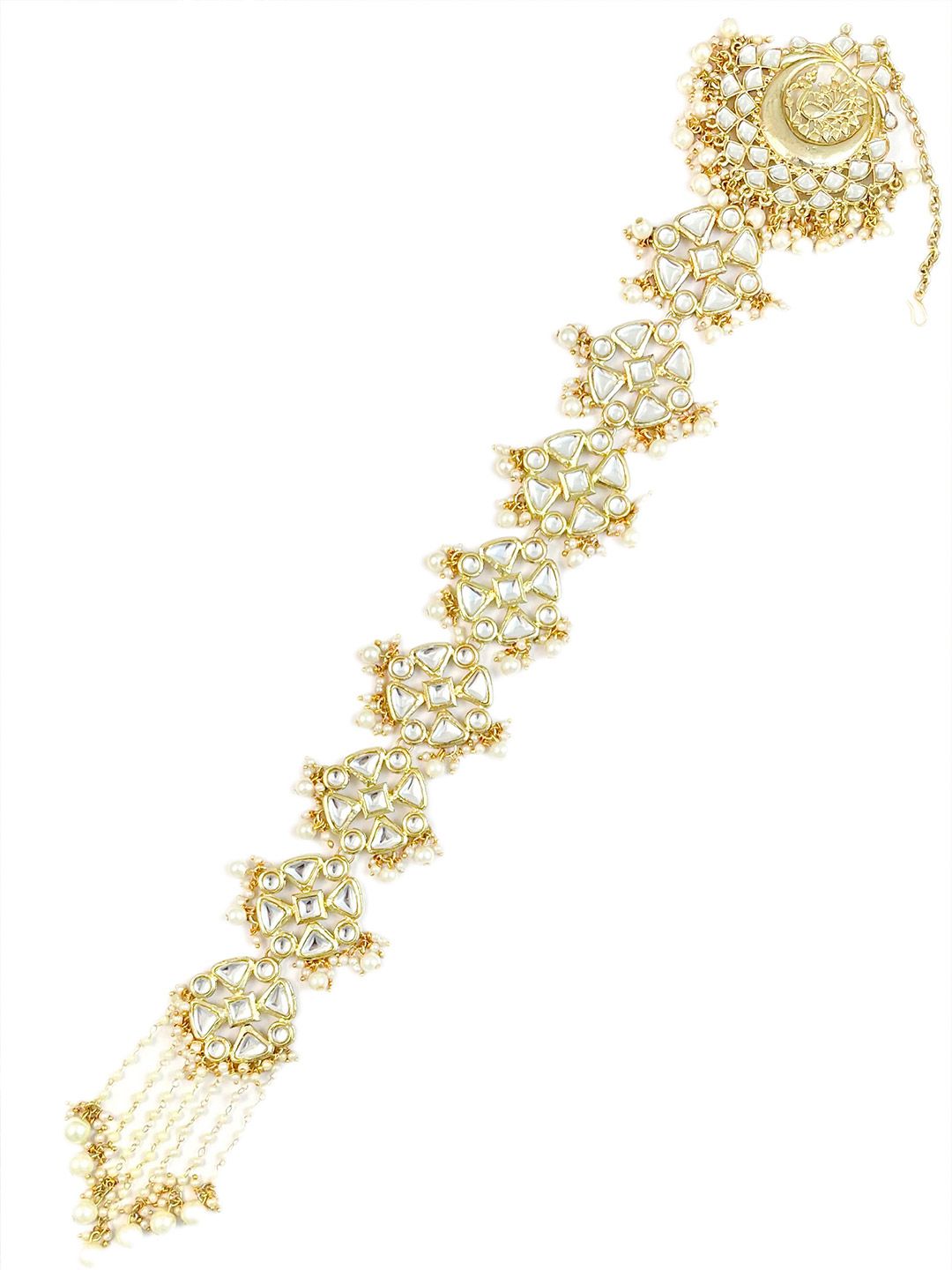 Karatcart Gold-Plated & White Kundan Studded Head Chain