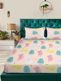 Watak Kartun KLOTTHE Beige Dilengkapi Cadar Katil King Double 300 TC Dengan 2 Sarung Bantal