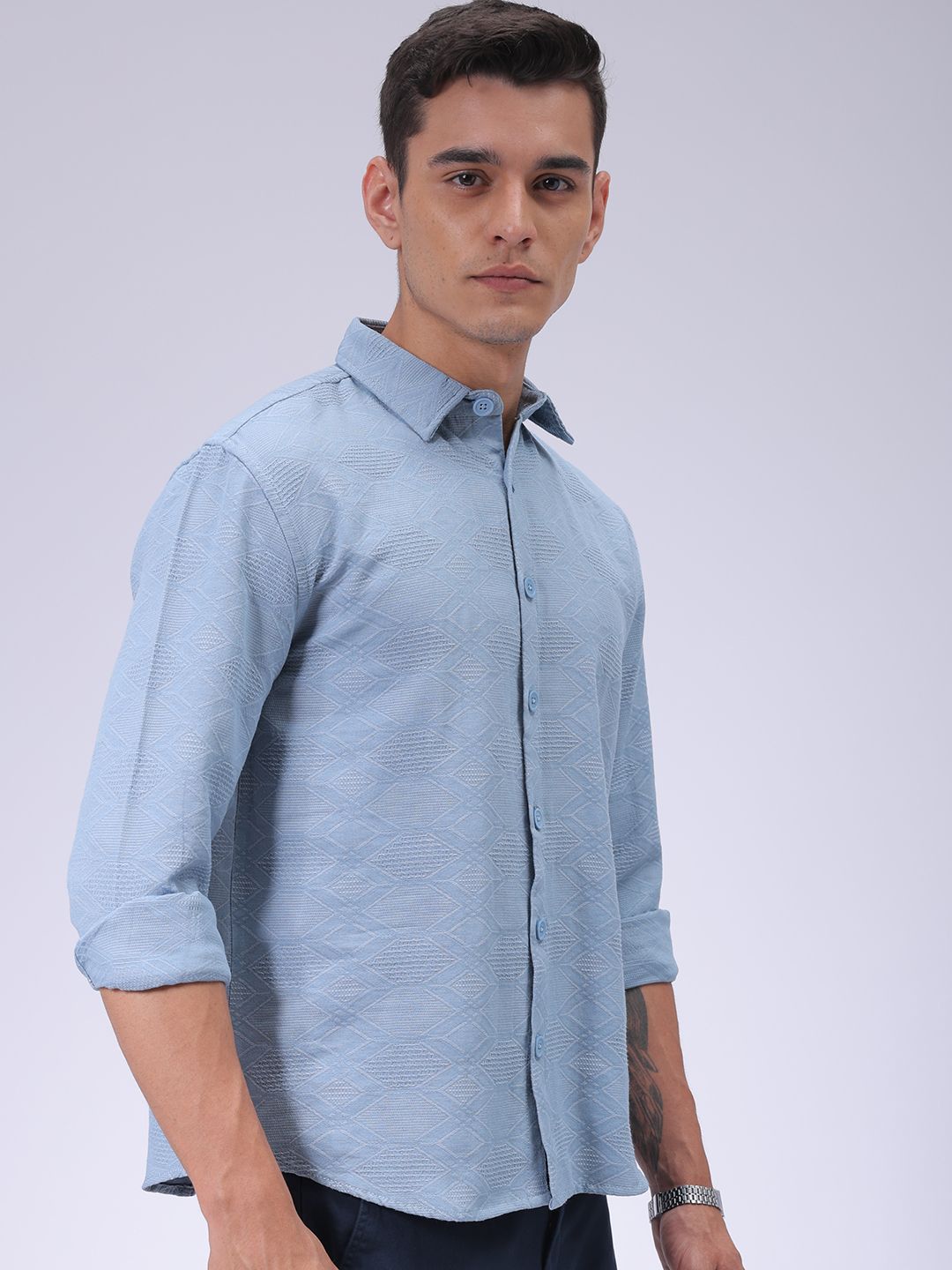 The Indian Garage Co Men Relaxed Fit Dobby Textured Resortwear Shirt