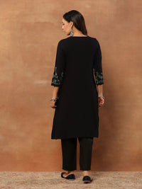 House of Chikankari Women Black Woolen Aari Sulam Kurta