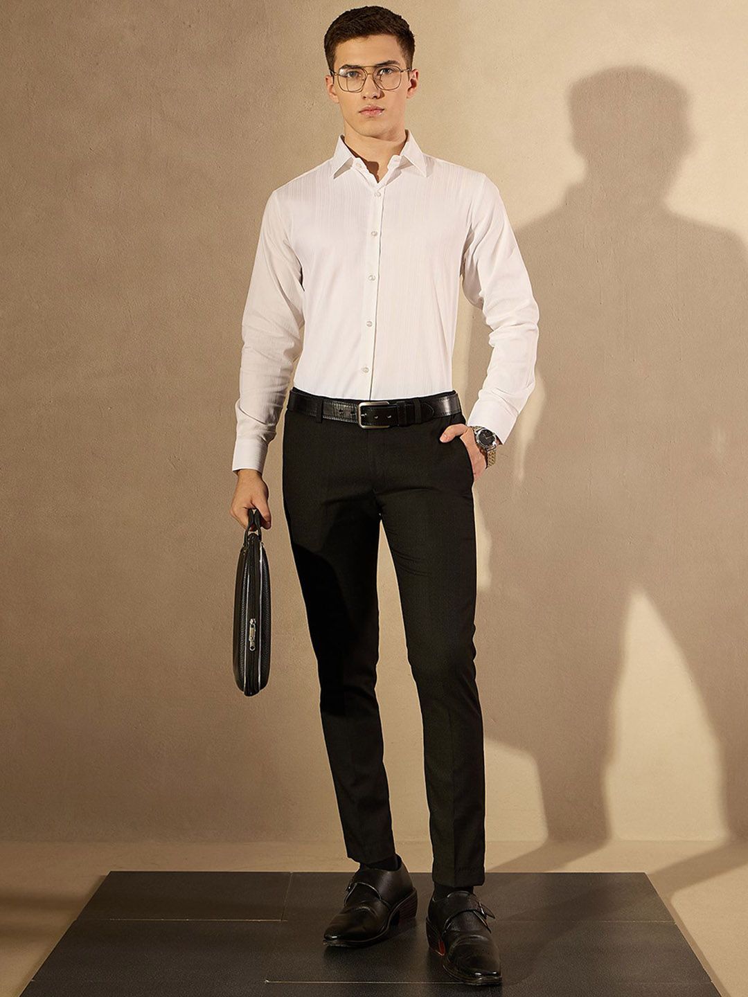 DENNISON Men Checked Smart Tapered Fit Easy Wash Trousers