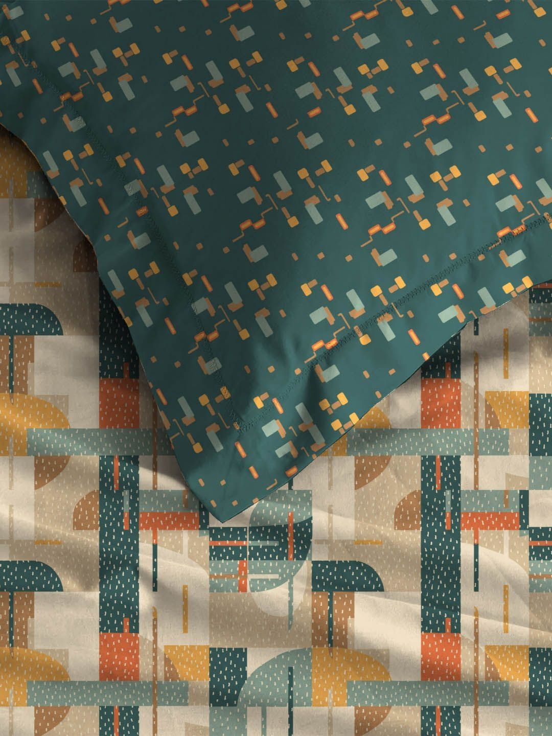 TRIDENT Brooke Green Dusk & Dawn Flat 144TC Queen Cotton Bedsheet Set