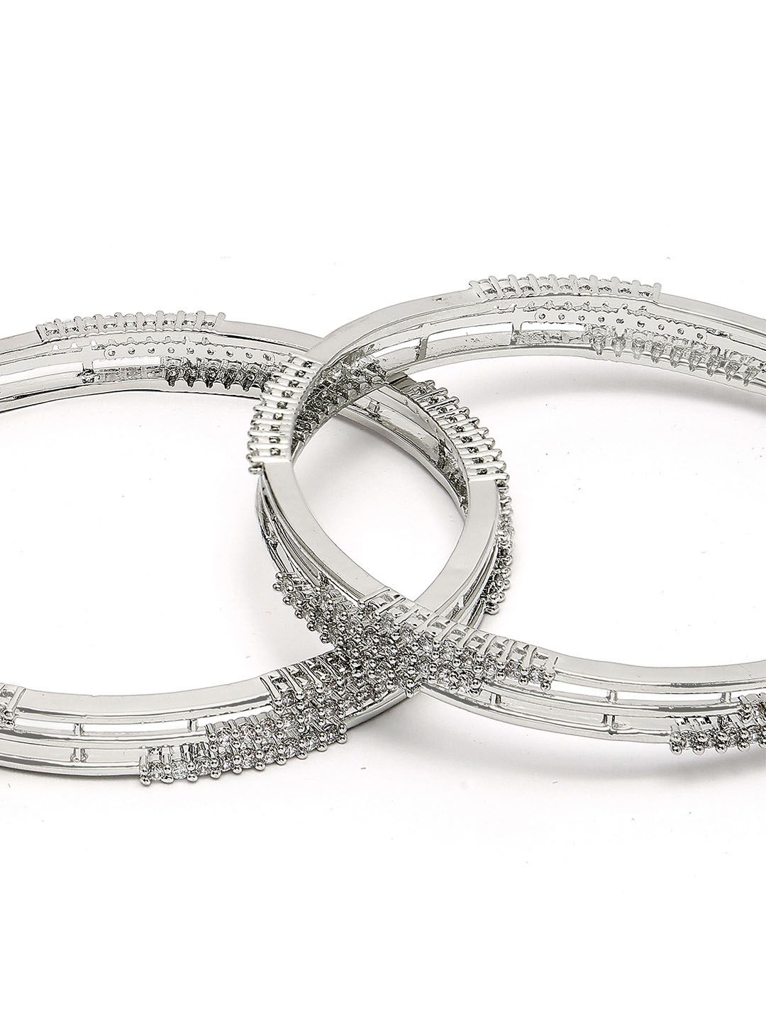 KARATCART Set Of 2 Sliver Plated CZ Studded Bangles
