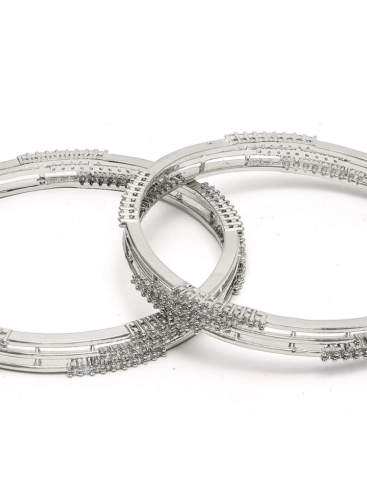 KARATCART Set Of 2 Sliver Plated CZ Studded Bangles