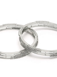 KARATCART Set Of 2 Sliver Plated CZ Studded Bangles
