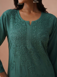 Rumah Chikankari Kurta Chikankari Biasa Wanita dengan Seluar