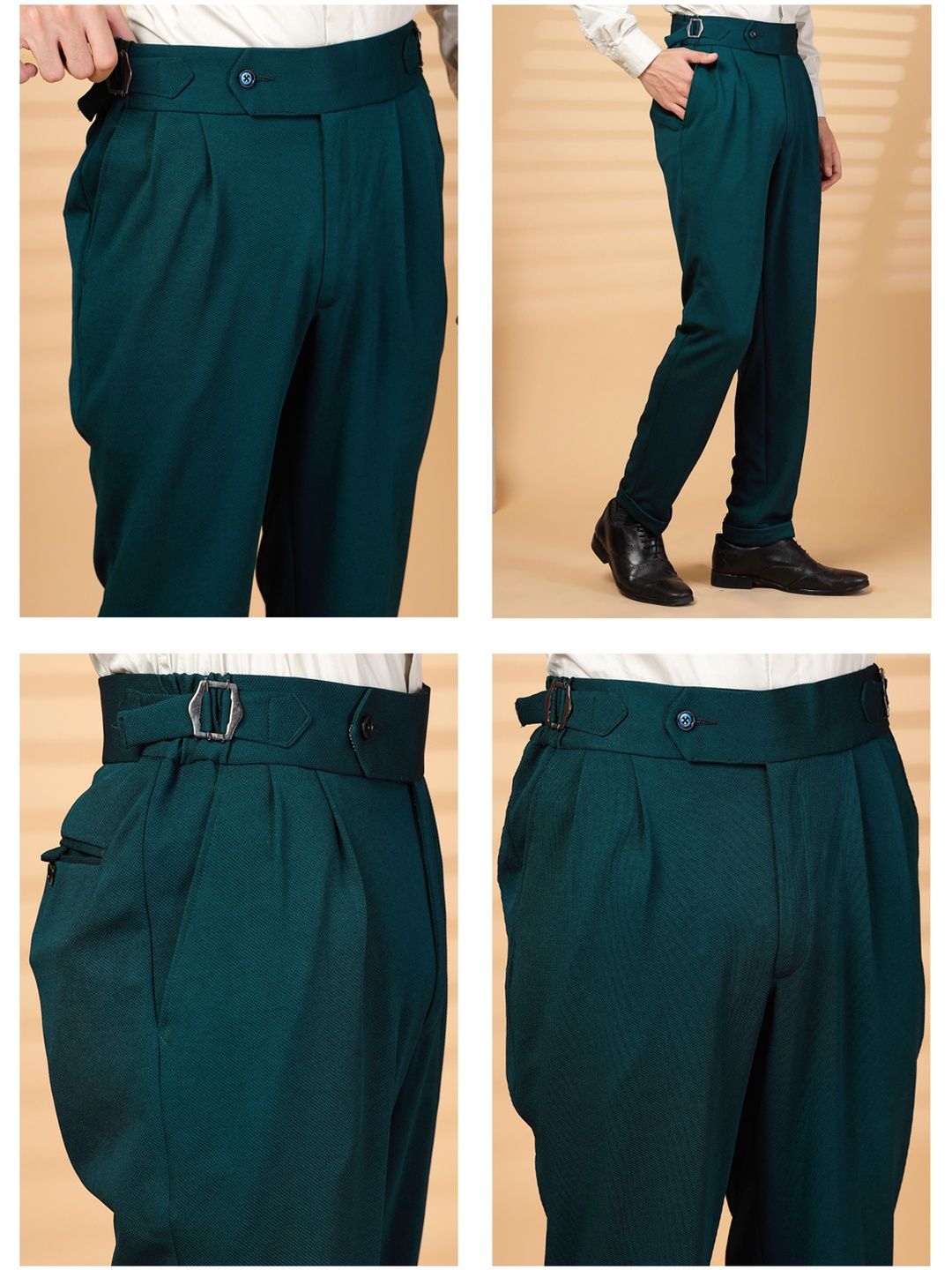 KLOTTHE Men Green Lycra Formal Formal Trousers