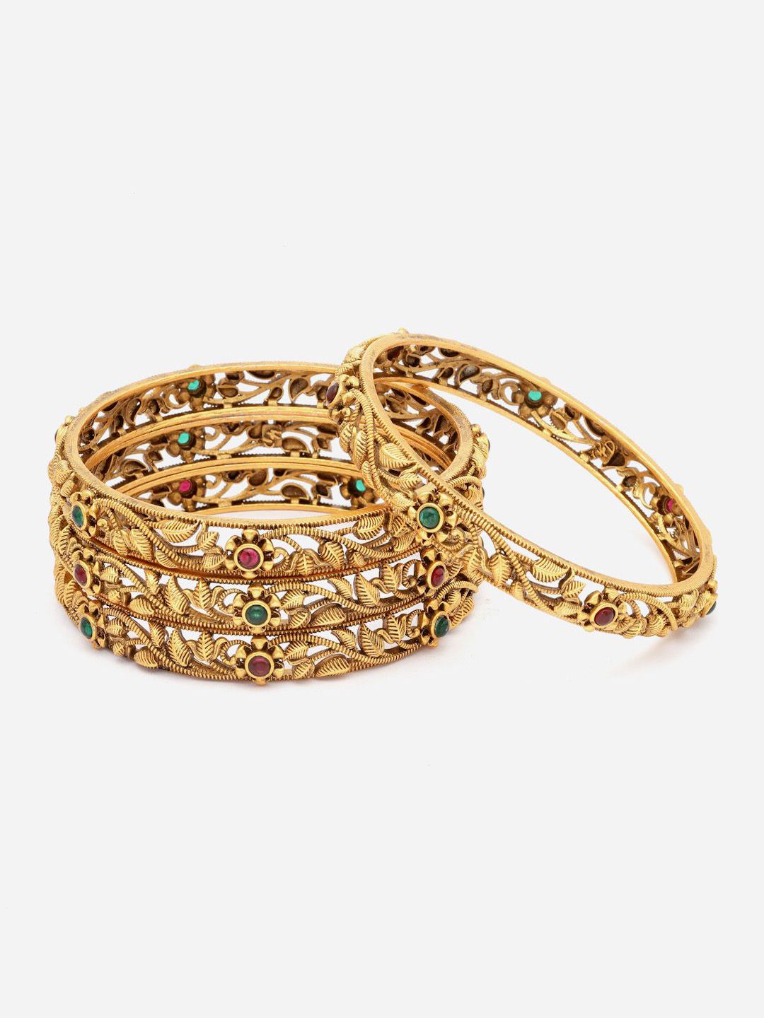 PANASH- Set Of 4 24 CT Gold-Plated Handcrafted Antique Bangles