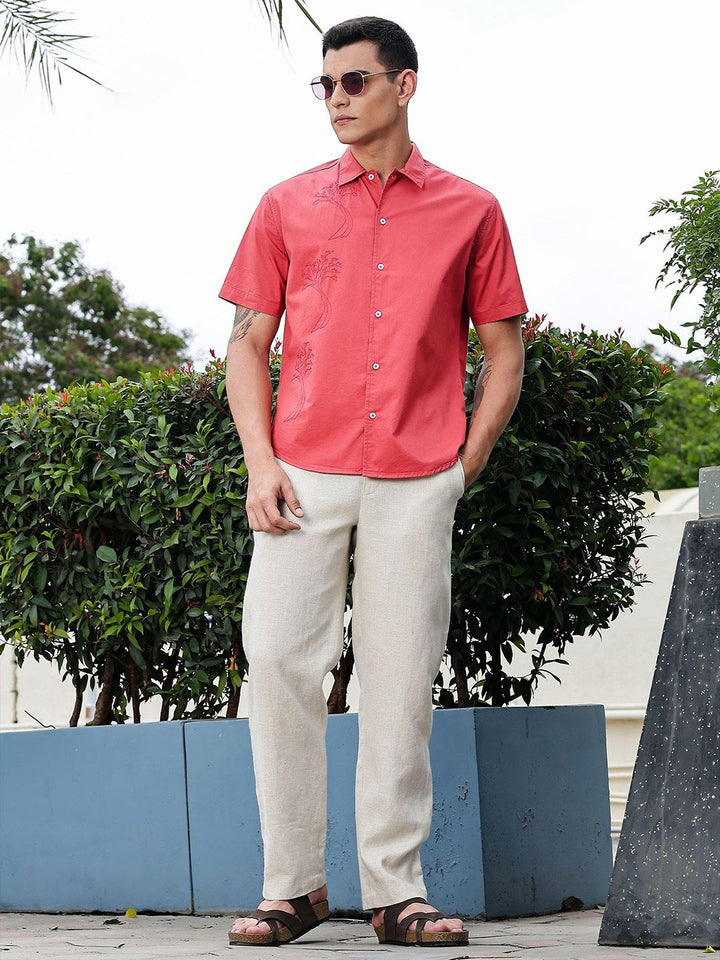 Thomas Scott Men Premium Floral Embroidered Casual Shirt