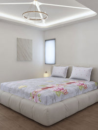 Monte Carlo Edmond Grey & Pink Floral Printed 144 TC King Bedsheet Set 2.70 m x 2.70 m