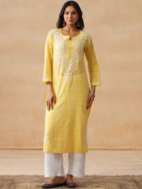 Kurta Bercetak Kuning Rumah Wanita Chikankari