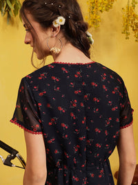 Quiero Women Floral Dicetak leher bulat a-line