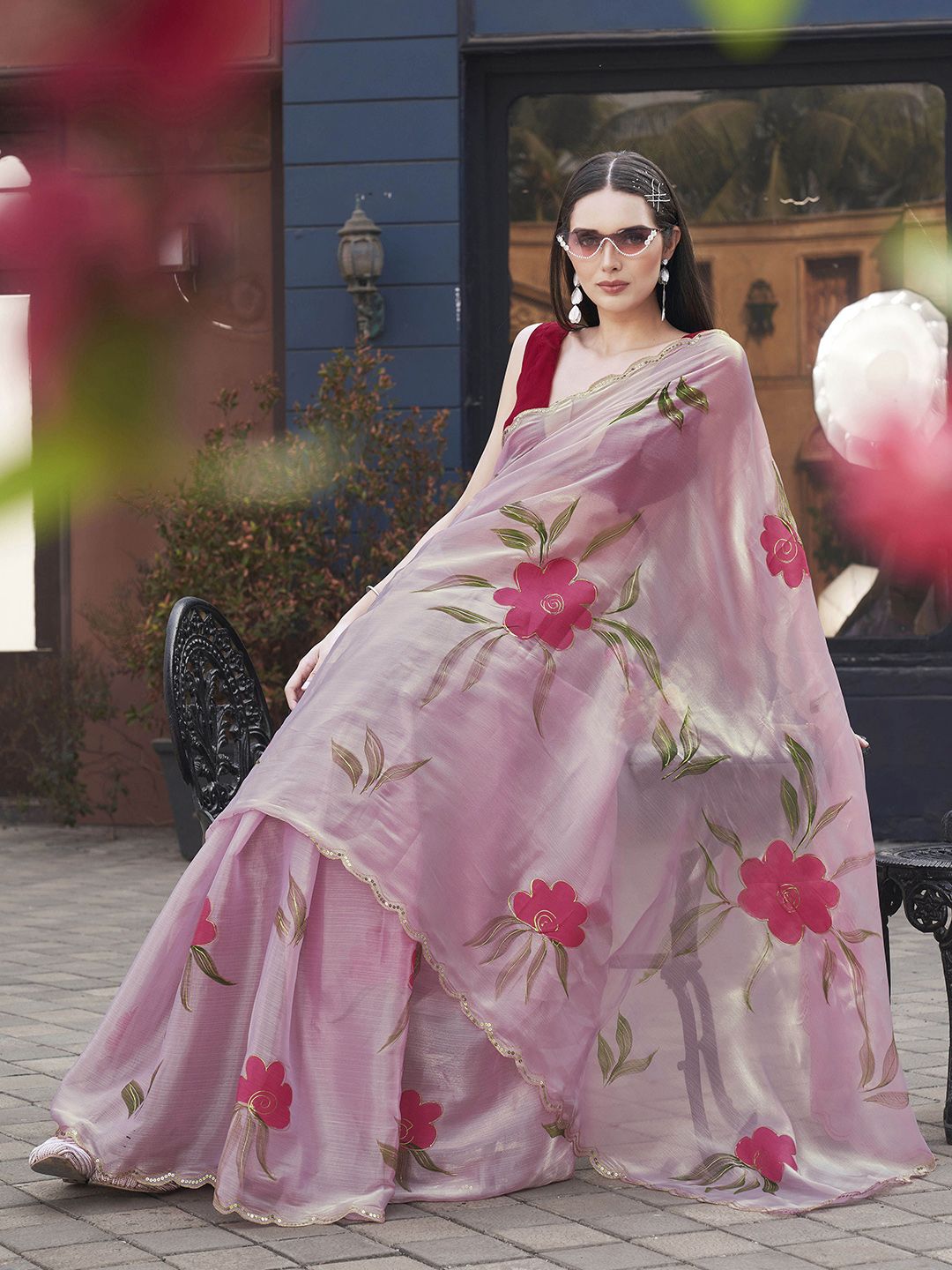 Tikhi Imli Floral Sequinned Organza Saree
