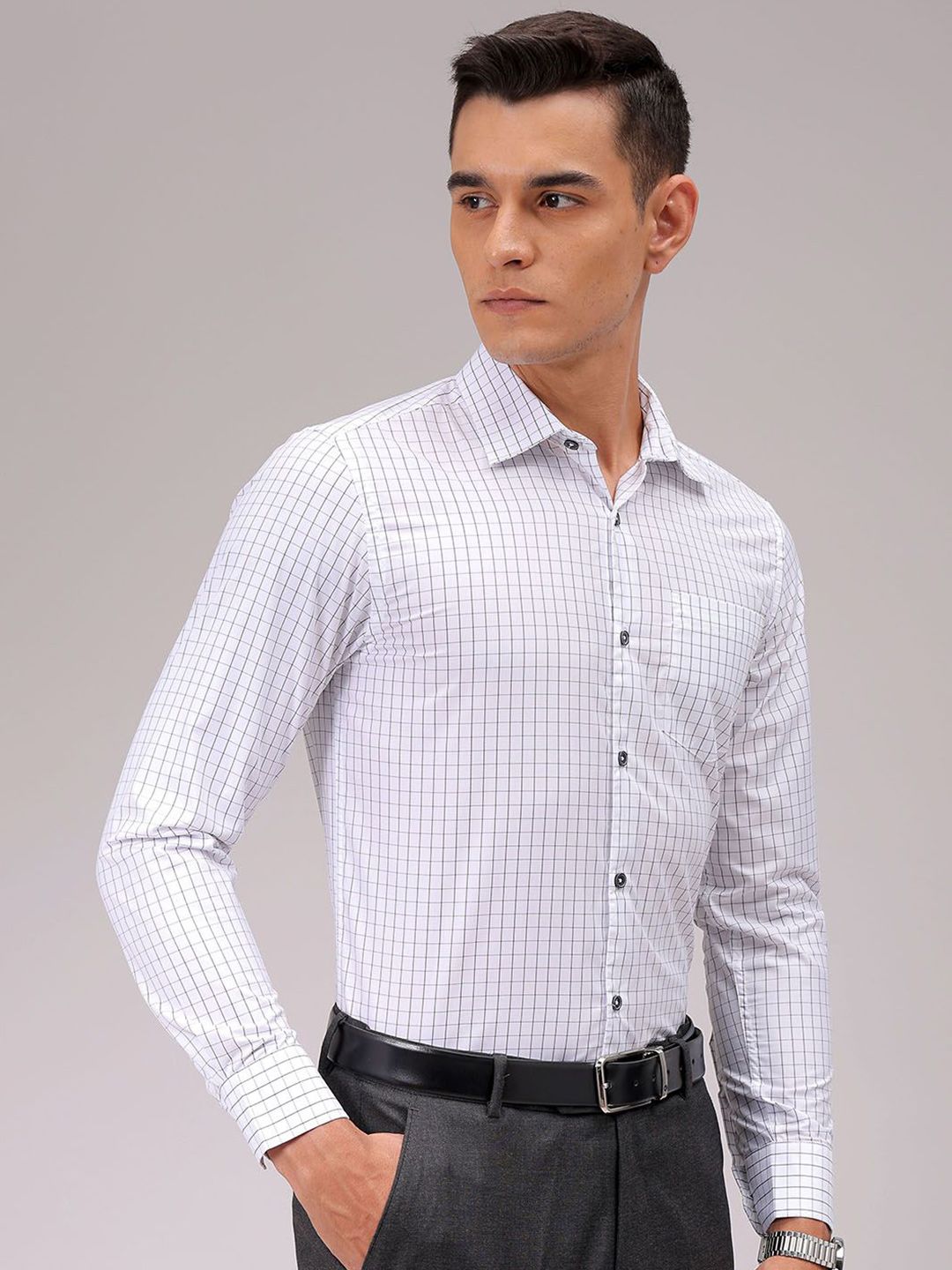 The Indian Garage Co. X Luxe Men Cutaway Collar Checked Slim Fit Formal Shirt