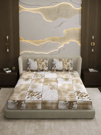 Monte Carlo Beige & White Printed Cotton 104 TC Queen Bedsheet Set 2.24 cm x 2.54 cm