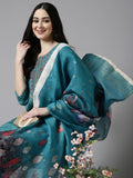 Anouk Sea Green Ethnic Motifs Embroidered Straight Kurta With Trousers & Dupatta