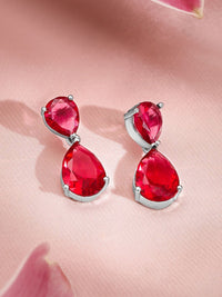 Rubans premium rhodium bersalut set barang kemas pernyataan ruby ​​merah