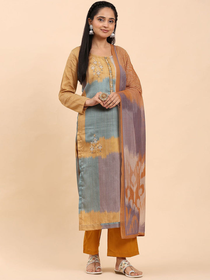Mamicha Wanita Bercetak Kurta Kapas Tulen Biasa dengan Palazzos & Dengan Dupatta