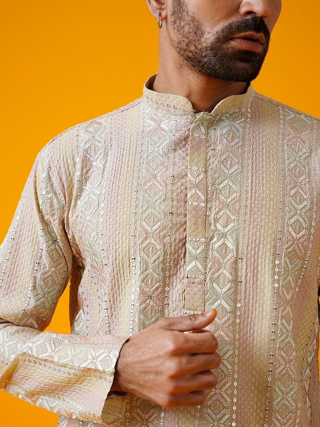 SOJANYA LUXE Ethnic Motifs Embroidered Mandarin Collar Straight Kurta With Trouser
