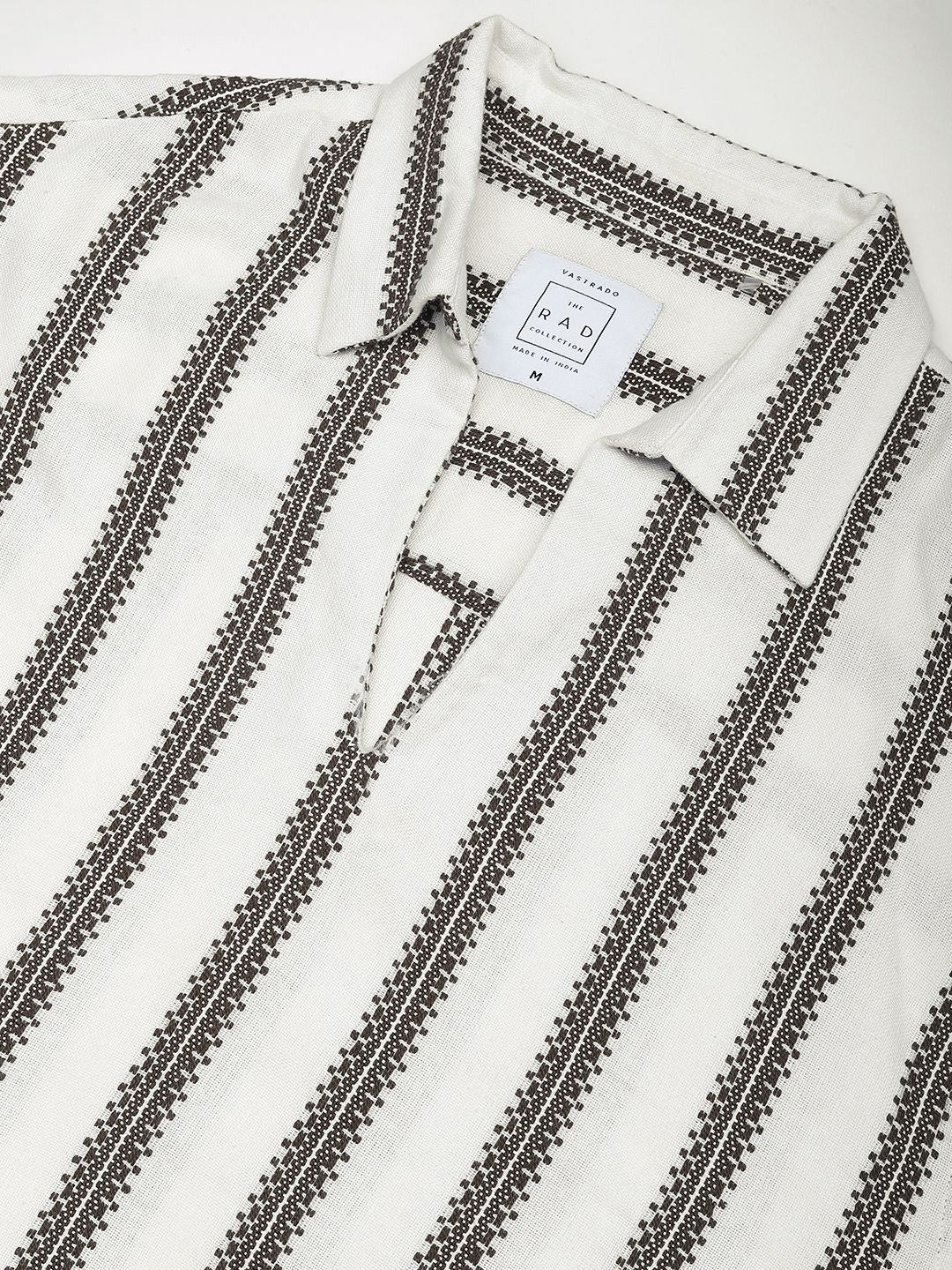 VASTRADO Men Classic Vertical Stripes Self Design Cotton Oversized Casual Shirt