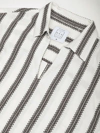VASTRADO Men Classic Vertical Stripes Self Design Cotton Oversized Casual Shirt