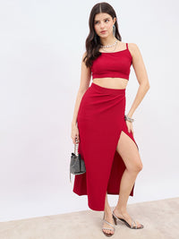 Berrylush Shoulder Straps Top With High Waist Split Thigh Skirt