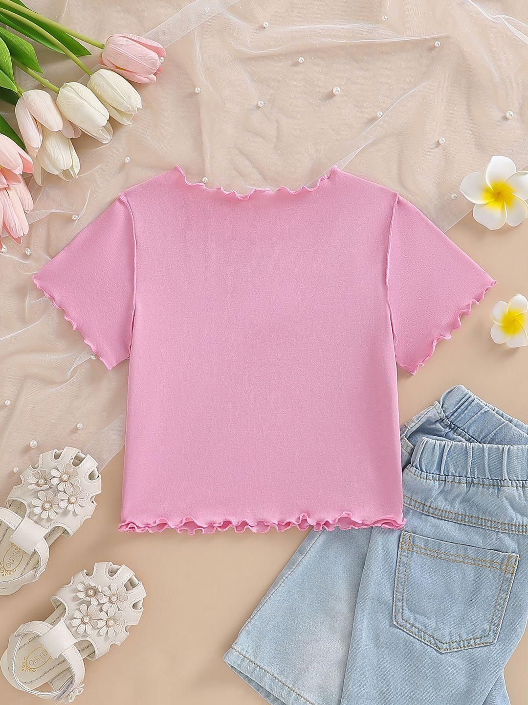 YK Girls Printed V-Neck Pockets T-shirt